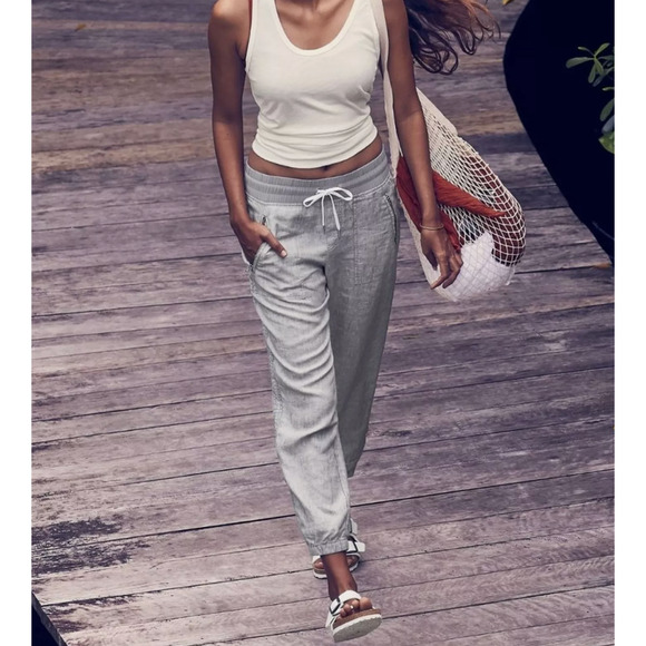 ATHLETA Cabo Linen Jogger Pants Chambray Blue Plus Size 26 NWT Beach Lounge - Picture 7 of 7